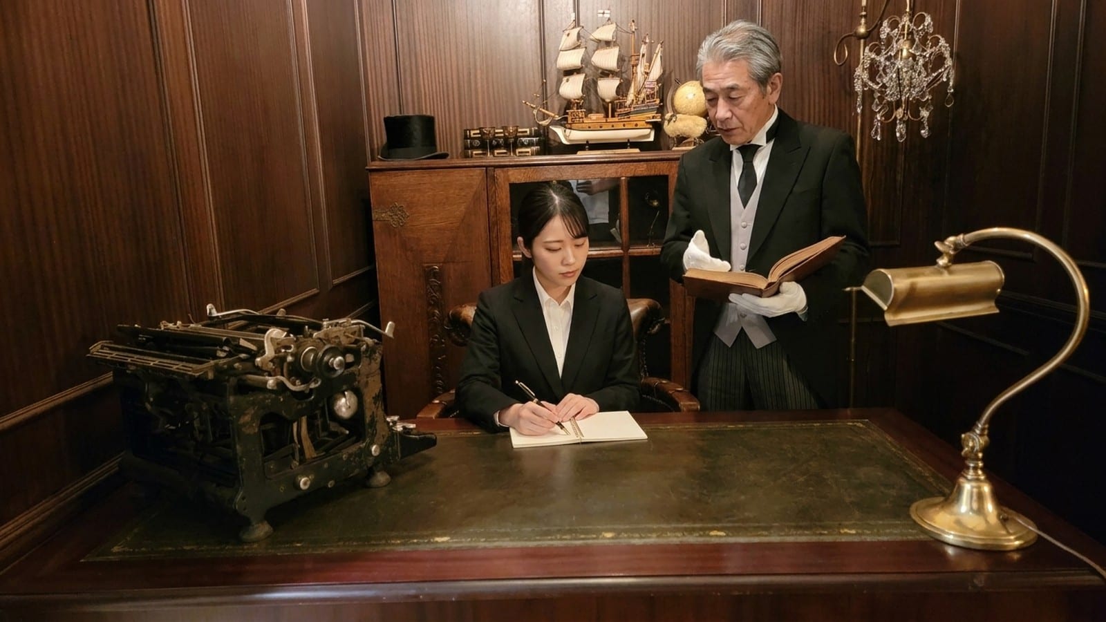 日本執事アカデミーの公式サイトより。書物を手にした講師のかたわらで、机に向かって書き取る学ぶ側